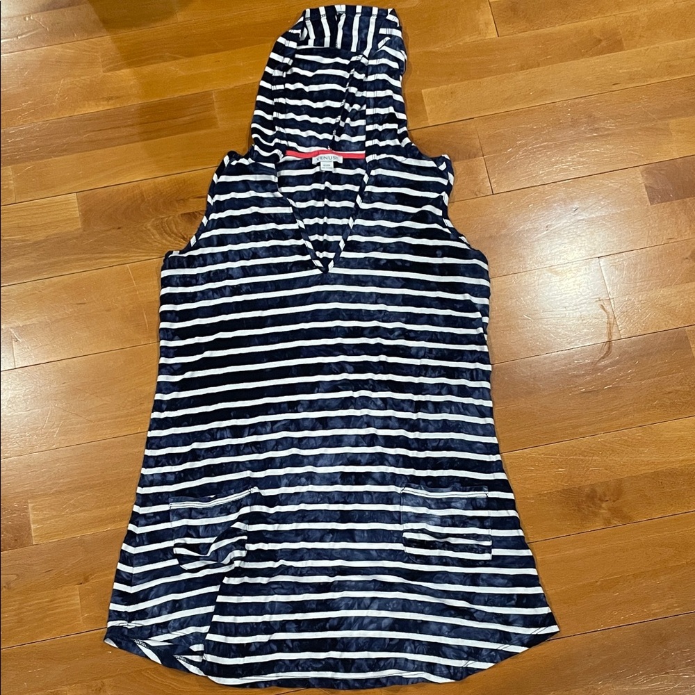 VENUS Navy and White Striped Swim Coverup